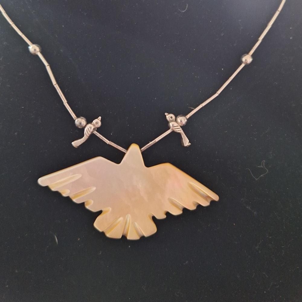 Bird Pendant Necklace with Silver Accents ( 2" Wide")
